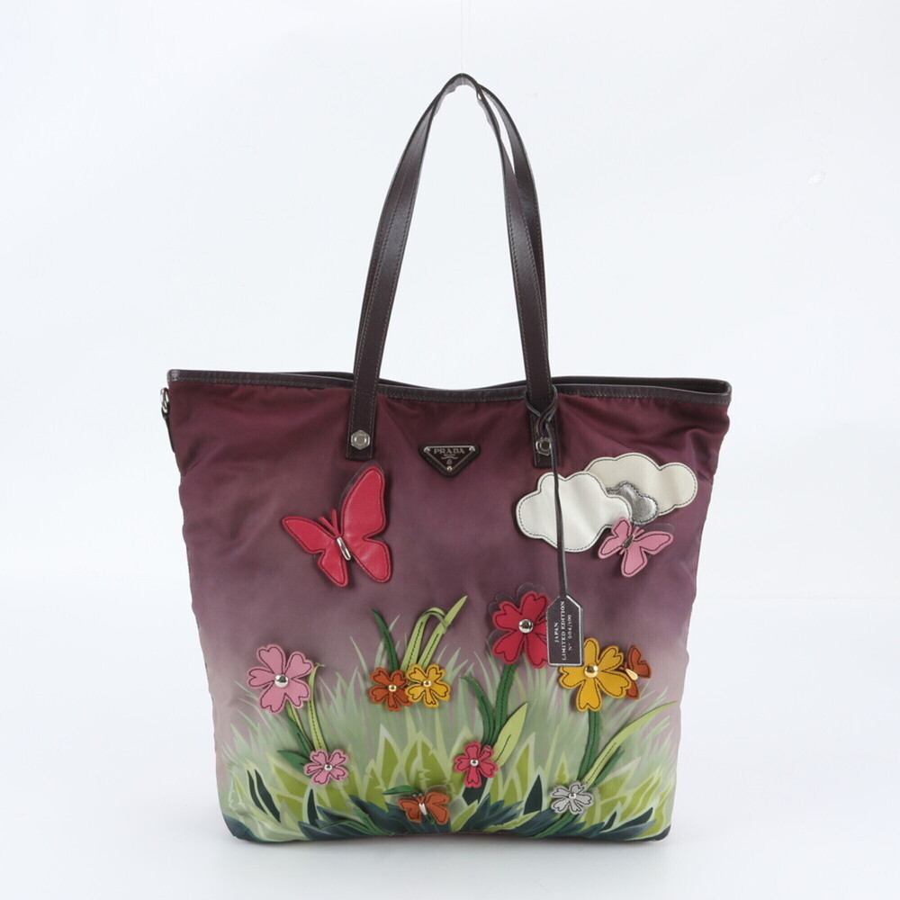 Prada Limited Edition (100 pieces) Garden City Applique Leather Nylon Tote Ba...